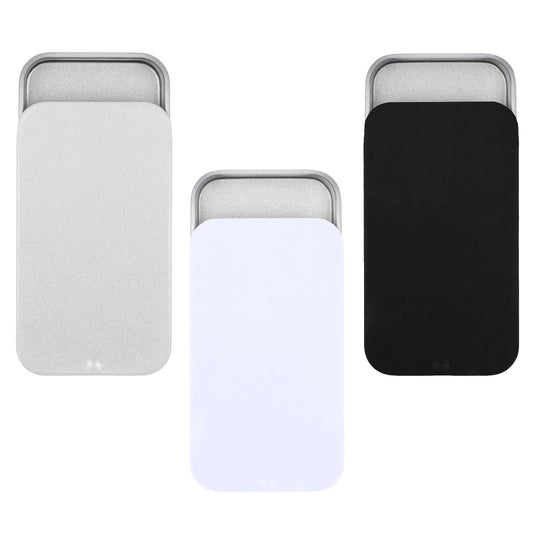 JIYIN 3 PCS Metal Tin Box Containers, Mini Rectangular Slide Top Tin Box Containers 2.36 by 1.33 by 0.4 Inch Empty Hinged Container for Candies Jewelry Crafts Pills Survival Kit(White Black Silver)