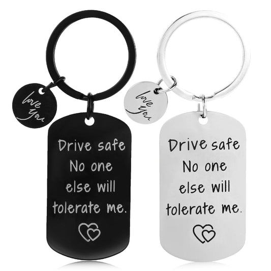 Amaxiu 2PCS Drive Safe Keychain for Boyfriend, New Driver Gift Drive Safe No One Else Will Tolerate Me Drive Safely Gift Christmas Valentine's Day Gifts for Him Boyfriend Husband Gifts