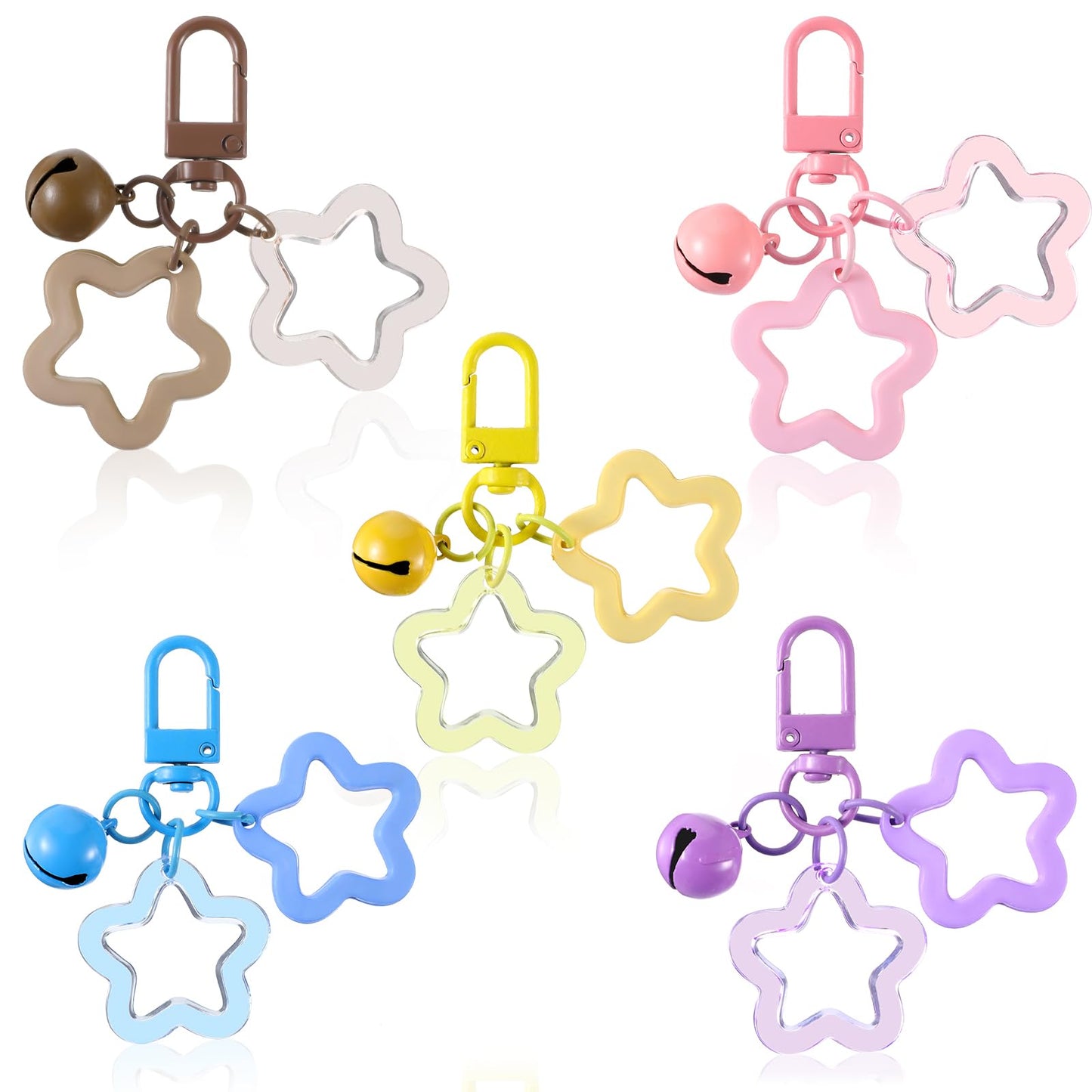 Yuanchu 5Pcs Star Keychain for Women, Cute Stars Bell Keychains Colorful Acrylic Stars Charms Key Chain Star Pendant Keyring with Clip Keys Accessories for Car Keys Bag Keychain Camera Pendants,