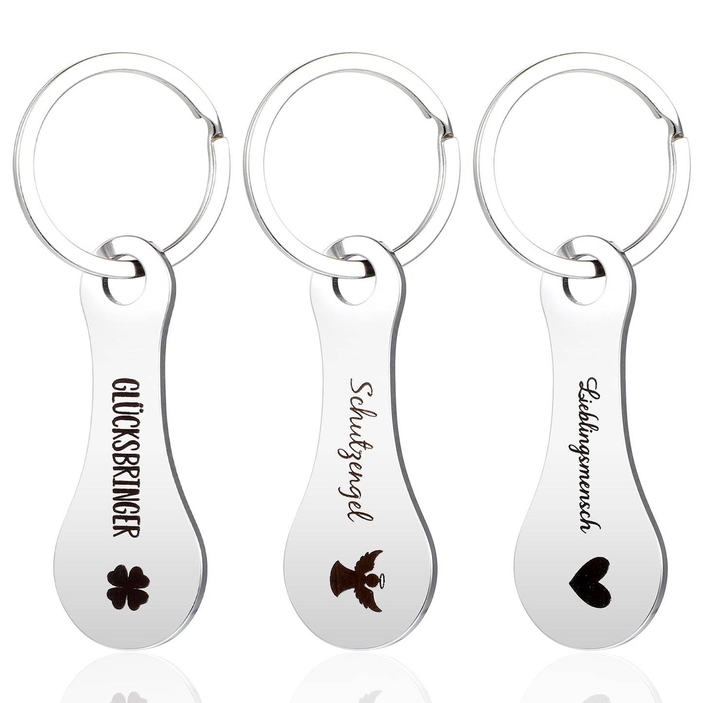 AOZUO Pack of 3 Shopping Trolley Remover, Metal Shopping Trolley Token Key Ring, Removable Shopping Chip Key Ring, Silver Shopping Trolley Token Keyring Gifts