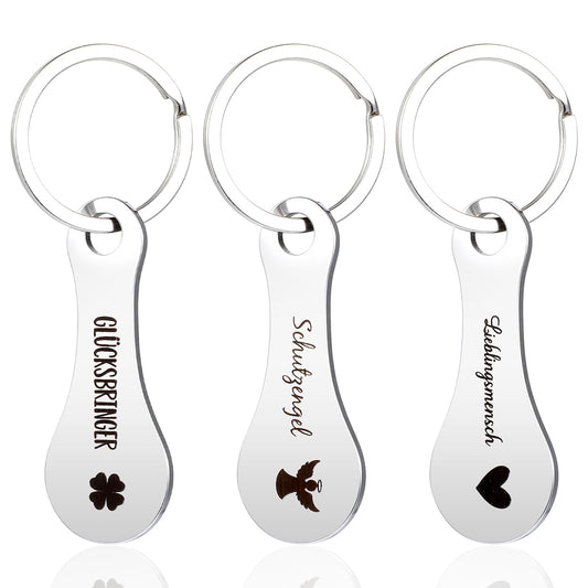 AOZUO Pack of 3 Shopping Trolley Remover, Metal Shopping Trolley Token Key Ring, Removable Shopping Chip Key Ring, Silver Shopping Trolley Token Keyring Gifts