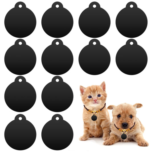 Jeffdad 25pcs Aluminum Blank Tags, Black Stamping Blanks Engraving Blanks Metal Keychain Dog Tag for Engraving Crafts(Round)