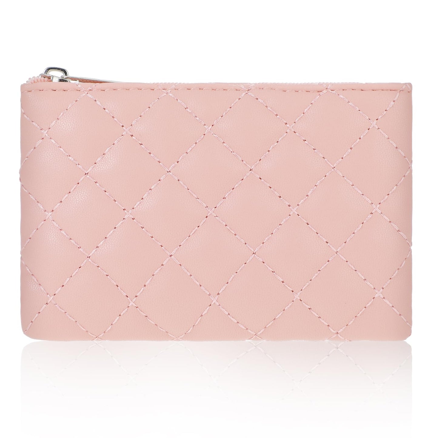 GEEHUA Women Coin Purse, Rhombus Embroidery PU Leather Coin Wallet Zipped Portable Wallet Ladies Coin Purse Mini Coin Bag(Pink)