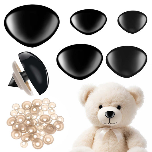 Giantree 50 Pcs Safety Noses for Crocheting, 15-30mm Safety Noses for Amigurumi with Washers Stuffed Animals Crochet Noses Black Plastic Craft Doll Noses for Teddy Bear Puppet Plush Toy Accessor