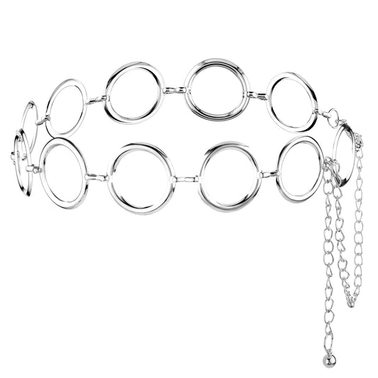 Jeffdad Gold Waist Chains Belts for Women, O-Ring Metal Chain Cinch Belt, Metal Circle Adjustable Belt for Jeans Skirt Dresses Belt(Silver)