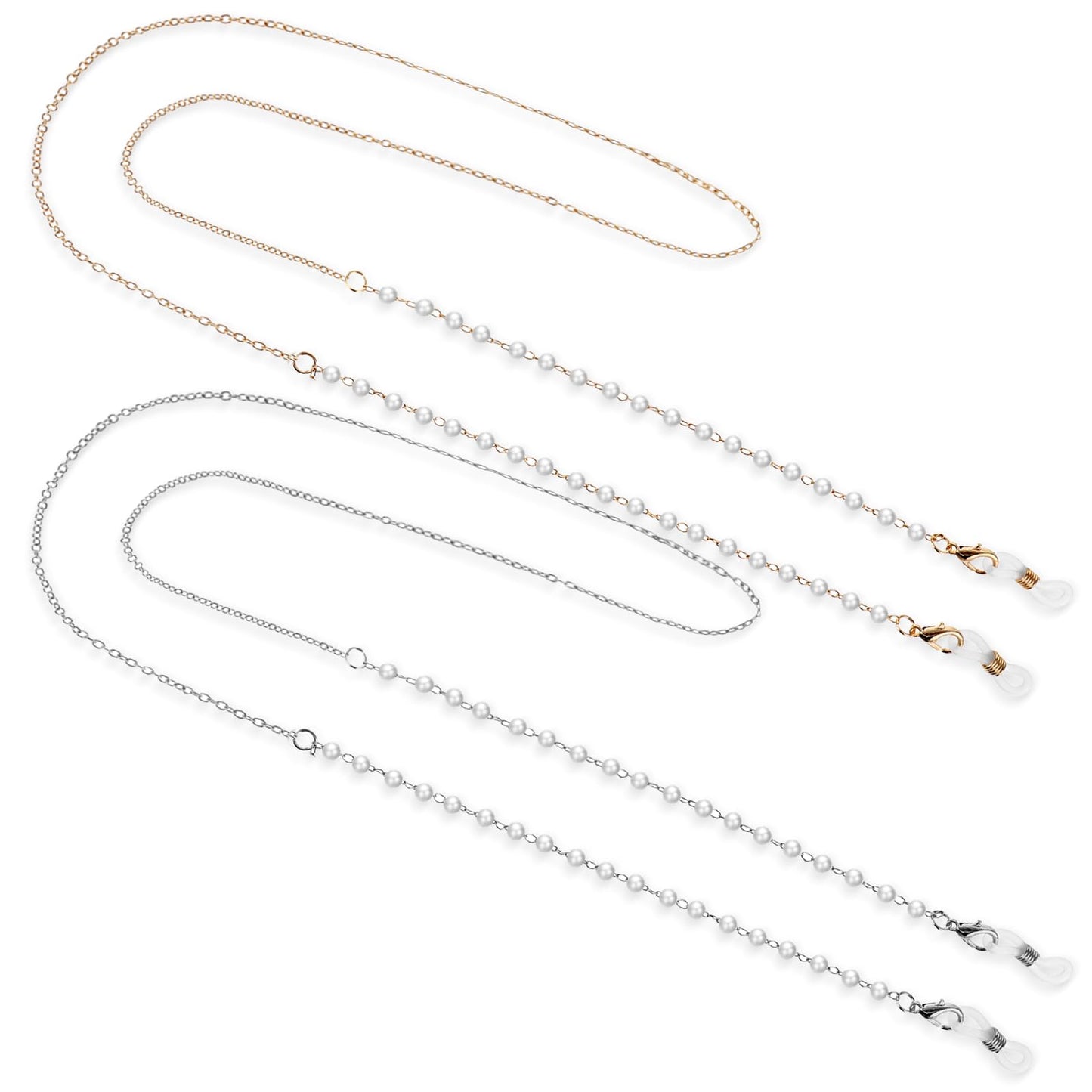 GEEHUA 2PCS Women Beaded Eyeglass Strap Holders, Eyewear Retainer Accessory Chain Metal Sunglasses Lanyard with Pearl(White)