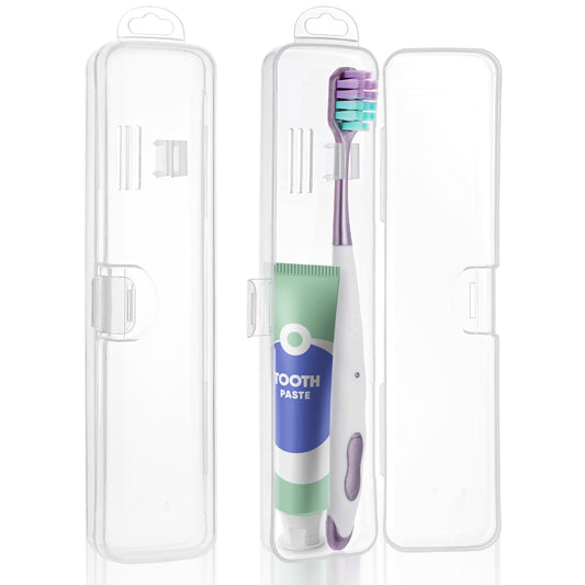 Jeffdad 2 Packs Travel Size Toothbrush Case, Plastic Toothbrush Travel Holder for Manual Toothbrushes, Transparent Containers for Toothbrush Covers and Toothpaste Storage