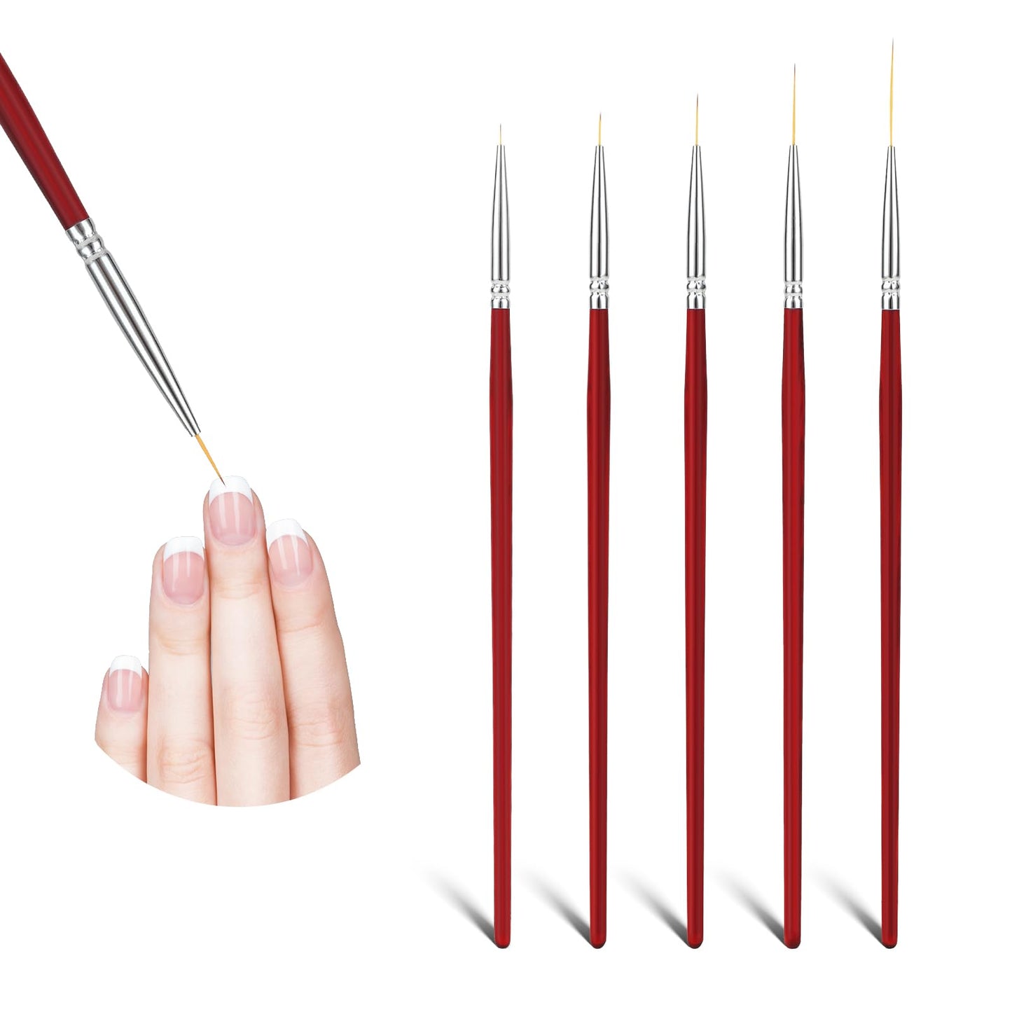 Gel Polish Nail Art Liner Brushes, 5Pcs Painting Art Design Pen Set, 6/9/12/18/24mm Nail Detail Brush Thin Nail Design Brush Pen for Nail Art Fine Designs