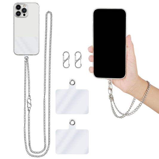 Amaxiu Cell Phone Lanyard Set, 63" Metal Phone Chain Strap with 11.8" Wrist Strap, Adjustable Phone Neck Crossbody Lanyard with Safety Drop Protection Phone Tether Pads for Men Women Smartphones Purse