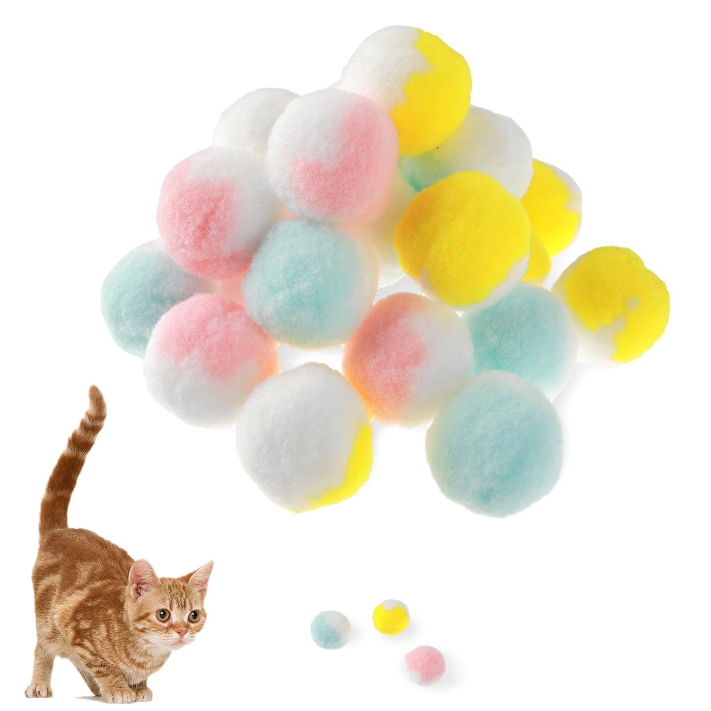 TIESOME 30 PCS Cat Toy Balls, Cat Balls for Indoor Silent High Elasticity Soft Safe Kitten Pompon Ball Iincrease Cat Exercise Cat Hunting Instincts Chewing Interactive Cat Toys