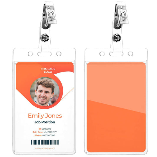 Amaxiu Clear ID Badge Holder with Metal Badge Clips, 2 Pack Soft Plastic Badge Card Sleeves Waterproof Credit Card Protector Transparent Name Card Case for Nurses Office School (Vertical)