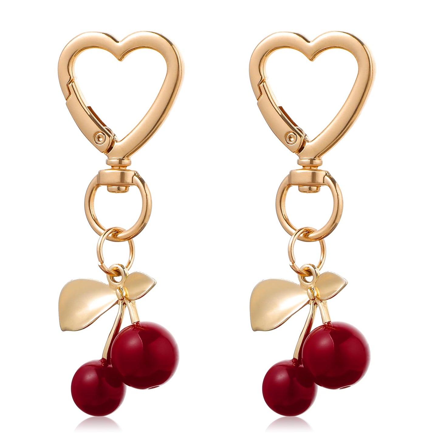 Yuanchu 2Pcs Cute Cherry Keychain, Aesthetic Cherry Bag Charm Heart Keyring Red Purse Backpack Cherry Key Chain Decor Accessory for Women Girls Gift, Gold,red, One Size