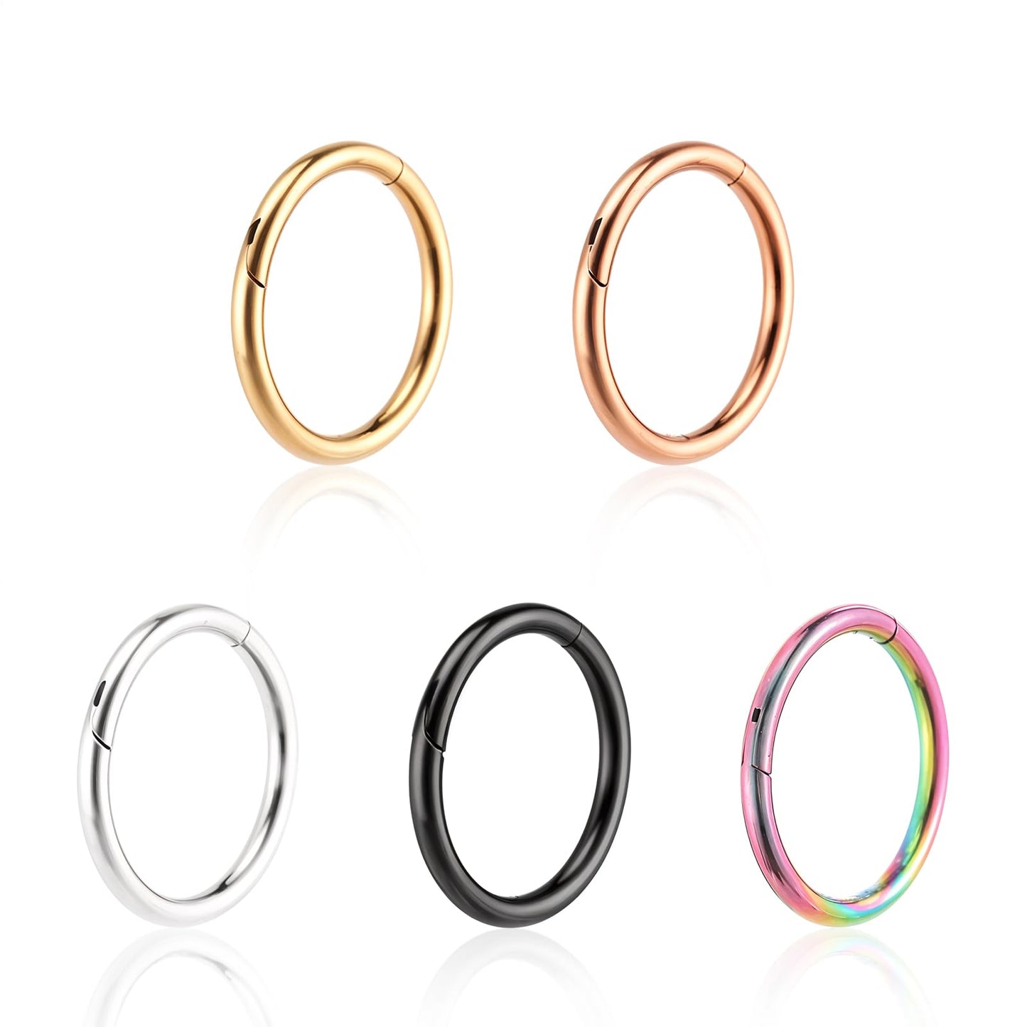 Yuanchu Pack of 5 Nose Piercing Ring, 8 mm 316L Surgical Steel Nose Ring, Septum Rings, Nostril Piercing Rings, Hoop Nose Ring, Helix Ring Set, Stainless Steel Earring, Body Piercing Jewellery for Men
