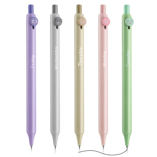 cobee Aesthetic Ballpoint Pens,0.42mm Retractable Gel Pens Colorful Pastel Cute Kawaii Ballpoint Black Ink Pen Fine Point Smooth Writing Pens for School Office Gift Supplies(C 5 PCS)