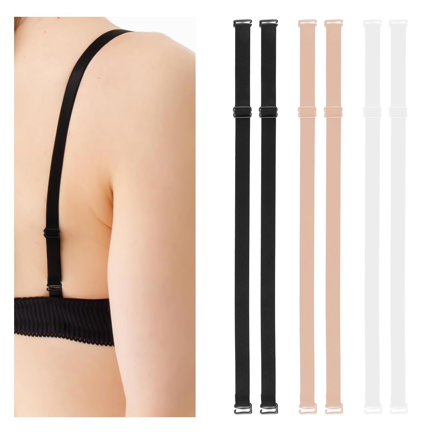 Molain 3 Pairs Bra Strap Replacement Elastic Adjustable Elastic Underwear Shoulder Strap, Bra Shoulder Straps Removable Multi Color Women Bra Straps(12mm Width)
