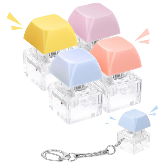 Amaxiu 4 Pcs Pastel Colors Keyboard Keychain, Green Switches Keycap Key Chain Fidget Keyboard Clicker Mechanical Switch Stress Relief Keychain for Men Women(NO Light)