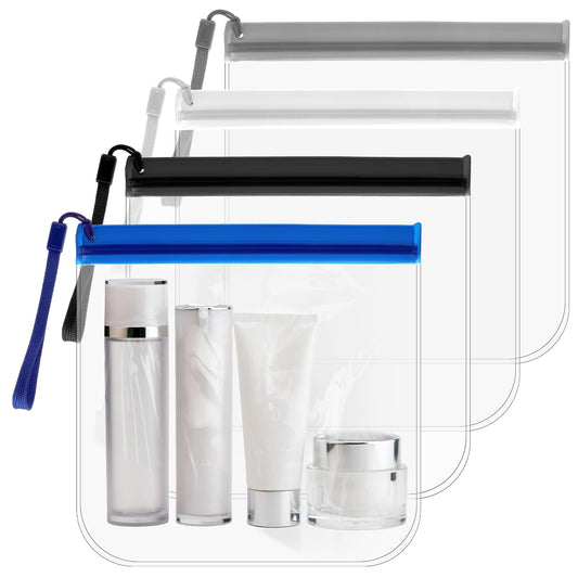 cobee 4 Pcs Clear Travel Toiletry Bags 20X20 cm, TSA Approved Toiletry Bag, Portable Airport Security Liquids Bags, Travel Essentials Clear Plastic Bags for Airport Security(4 Pcs Color)