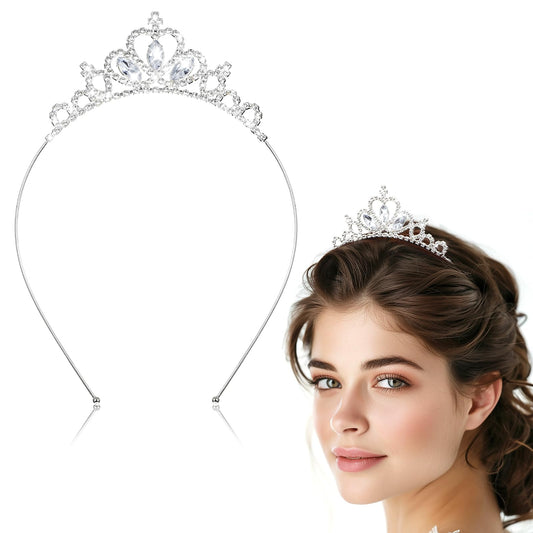 AUZUO Princess Crown Tiara, Crystal Tiaras for Girls Toddler Pageant Crown Rhinestone Headband Silver Crystal Tiara Hair Accessories for Women Girl Birthday Wedding Halloween Party Christmas Gifts