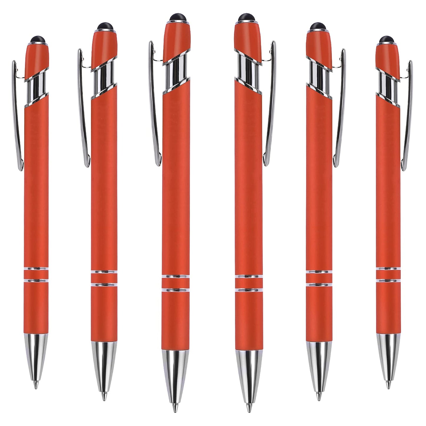 cobee Ballpoint Pen with Stylus Tip, 6 Pieces Retractable Ballpoint Pens, 1.0 mm Black Ink Soft Touch Responsive Click Metal Pens, 2 in 1 Stylus for Touch Screens, School Office Gift Supplies(Orange)