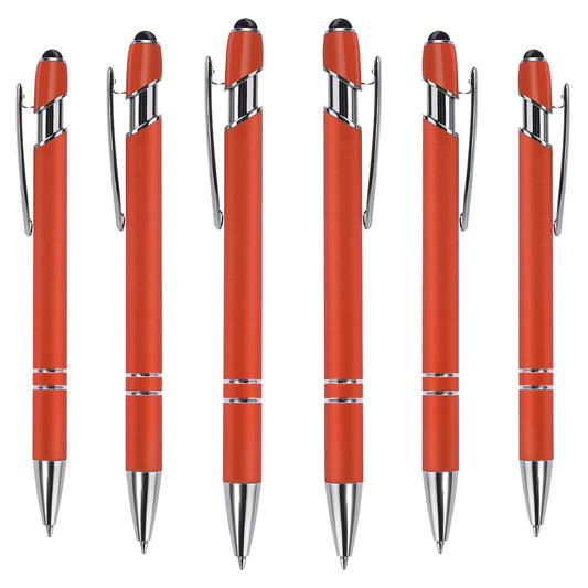 cobee Ballpoint Pen with Stylus Tip, 6 Pieces Retractable Ballpoint Pens, 1.0 mm Black Ink Soft Touch Responsive Click Metal Pens, 2 in 1 Stylus for Touch Screens, School Office Gift Supplies(Orange)