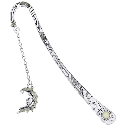 Jeffdad Moon and Stars Bookmark Luminous, Glow in The Dark Butterfly Bookmark, Fantasy Luminous Bookmark Gifts for Women Girls, Cool Bookmarks for Book Reading Lovers(Silver Moon)