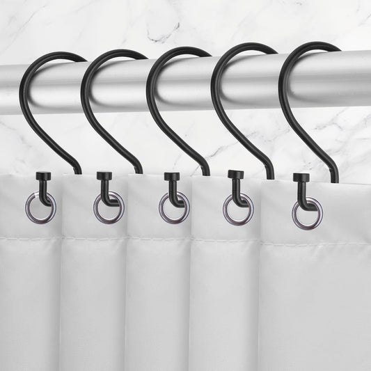 cobee 12 Pack Shower Curtain Hooks, S Shape Shower Curtain Rings Premium Rustproof Metal Hook Glide Easily on Curtain Shower Rods Shower Hooks for Curtain Bathroom Shower Curtains (Black)