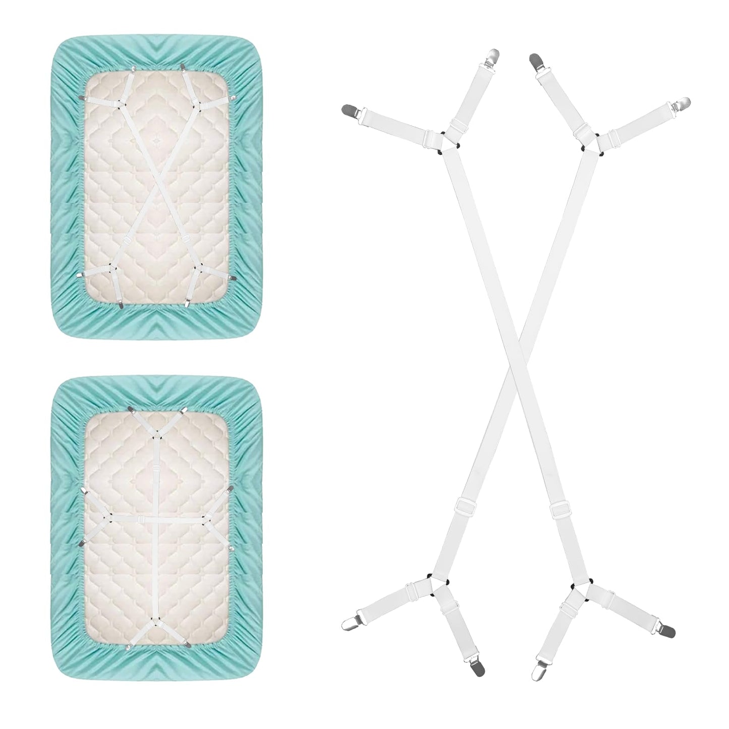 cobee 2 Pcs Bed Sheet Holder Straps, Fitted Sheet Straps with Metal Clips to Hold Sheets in Place, Elastic Bed Sheet Clips for Mattress Cover, Sheet, Sofa Cushion(White)