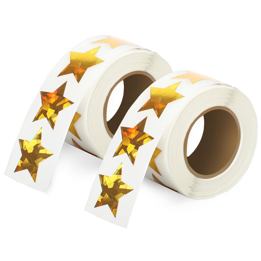 Bewudy 1000 Pcs Gold Star Stickers for Kids Reward, 2 Rolls 1in/2.5cm Shiny Star for Kids Good Behavior, Self-Adhesive Star Stickers Chart Labels for Kids Students Teachers Supplies(Gold)
