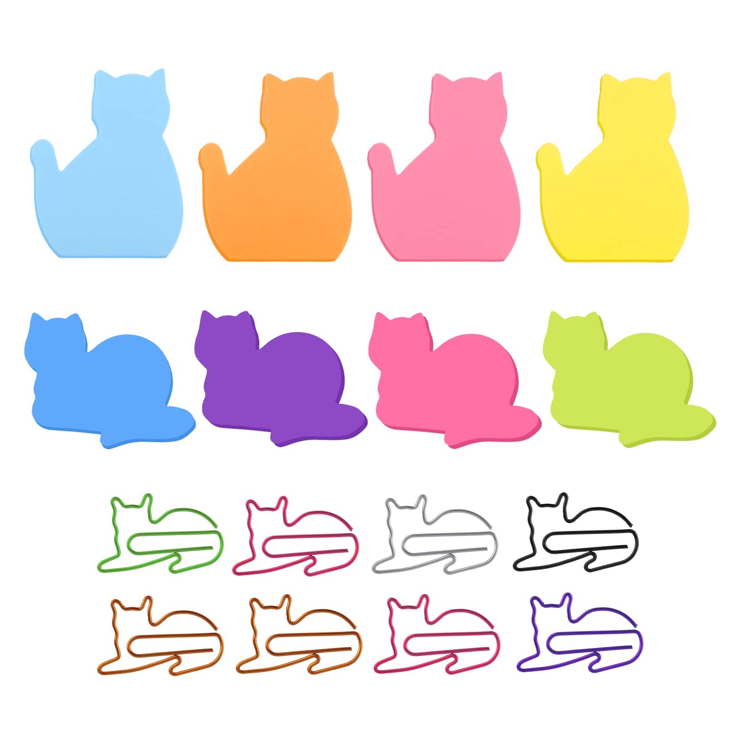 Molain Cat Sticky Notes with Paper Clips, Cute Cat Self-Stick Notes Cat Index Tabs Self-Stick Memo Pads 7 Pack 210 Sheets (C), 7 x 5.8 cm