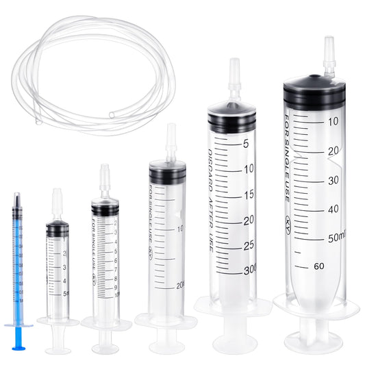HJZHII 6 Pack Syringe Set, 1ml 5ml 10ml 20ml 30ml 60ml Plastic Liquid Syringes with Measurement for Labs No Needle Syringe with Cap Pet Injection Feeding Dispensing Watering Oral Colostrum