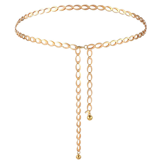Andibro Metal Waist Chain Belt for Women, Adjustable Waist Chain Link Body Girls Waist Long Hollow Belt for Jean Pants Dress(gold)
