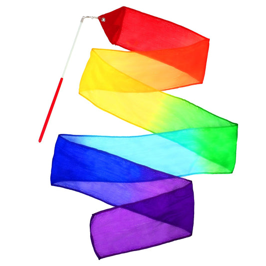 JIEYAO 100% Silk Ribbon Dancer Wand, Rainbow Streamer for Dancing, Rhythmic Gymnastics Ribbons Baton Stick Twirling Worship Streamers for Kids Girls Adults Artistic Dancing Party