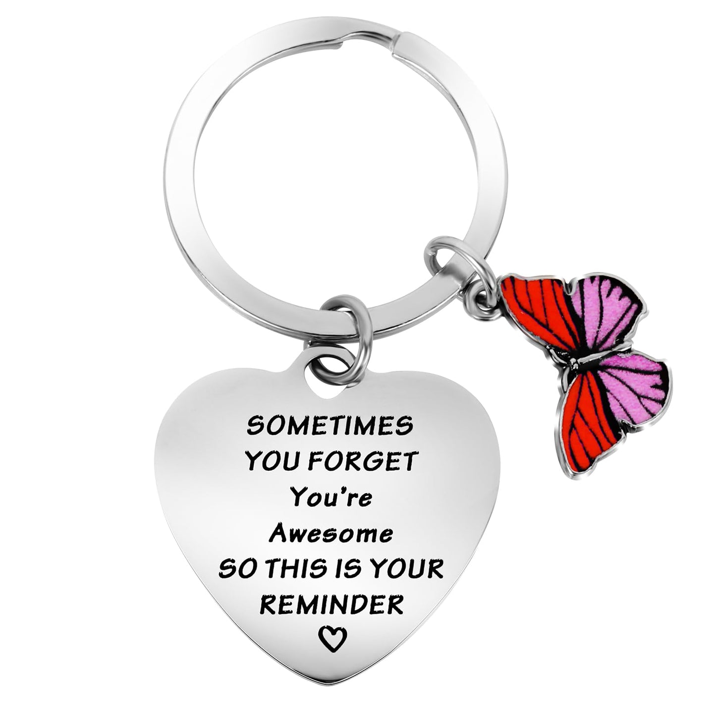 cobee Inspirational Gifts Keyring for Women, Stainless Steel Motivational Keychain Encouragement Keyring Sometimes You Forget You're Awesome Key Chain Employee Appreciation Coworker Gifts(Red-Pink)