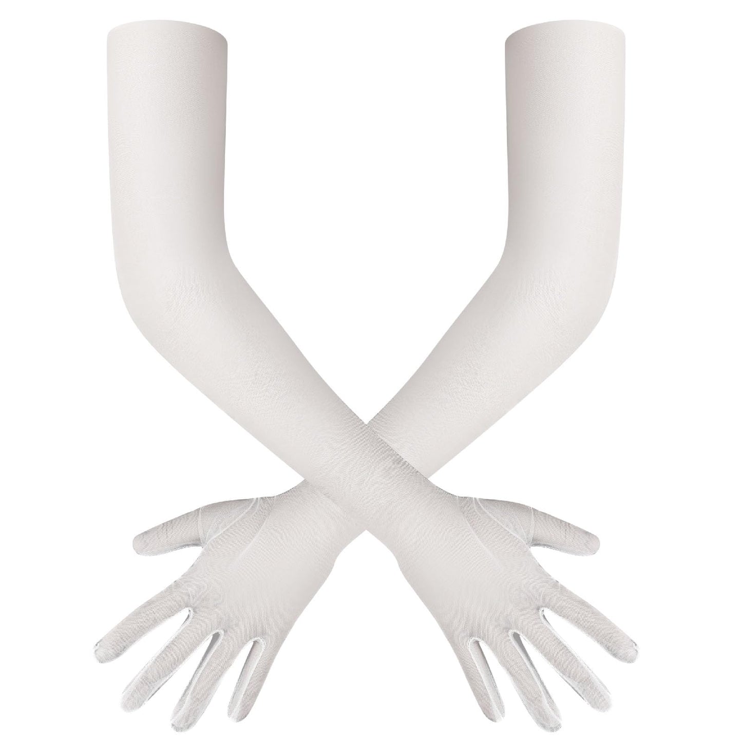 Giantree Long Gloves Mesh Tulle Gloves for Women, Gown Gloves Arm Sleeves Opera Gloves for Wedding Bridal Dance Party Clothing Accessories (White)