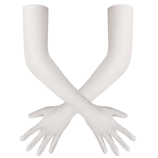 Giantree Long Gloves Mesh Tulle Gloves for Women, Gown Gloves Arm Sleeves Opera Gloves for Wedding Bridal Dance Party Clothing Accessories (White)