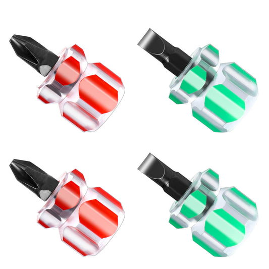 HJZHII 4Pcs Stubby Screwdriver, Mini Screwdriver with Flat Head and Phillips Head Short Sewing Machine Screwdrivers for Tight Spaces DIY Repairing Sewing Machines