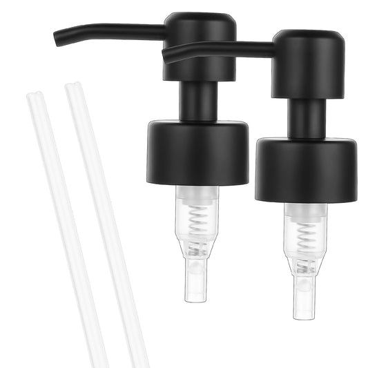 Giantree Stainless Steel Soap Dispenser Replacement Pump, 2Pack Lotion Soap Dispenser Pump Head with 18cm Hose Reusable Rustproof Soap Dispenser Replacement Pump Head 28mm for Kitchen Bathroom(Black)