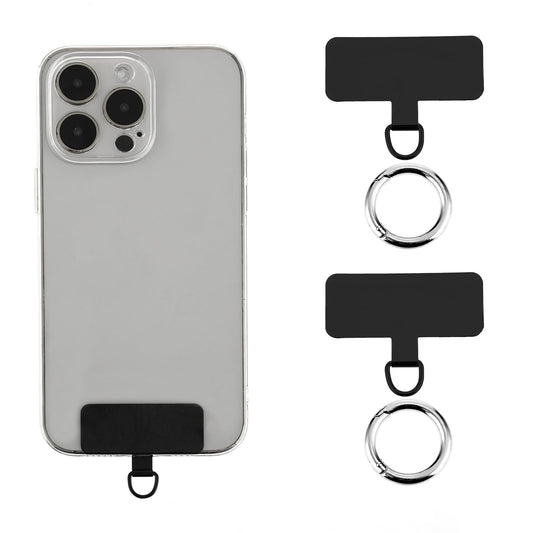 Amaxiu Mobile Phone Lanyard Pads, 2pcs Cell Phone Tether Tabs with Metal Spring Rings Universal Phone Strap Connector Patches Compatible with Full Coverage Phone Case, Stainless Steel(Black)