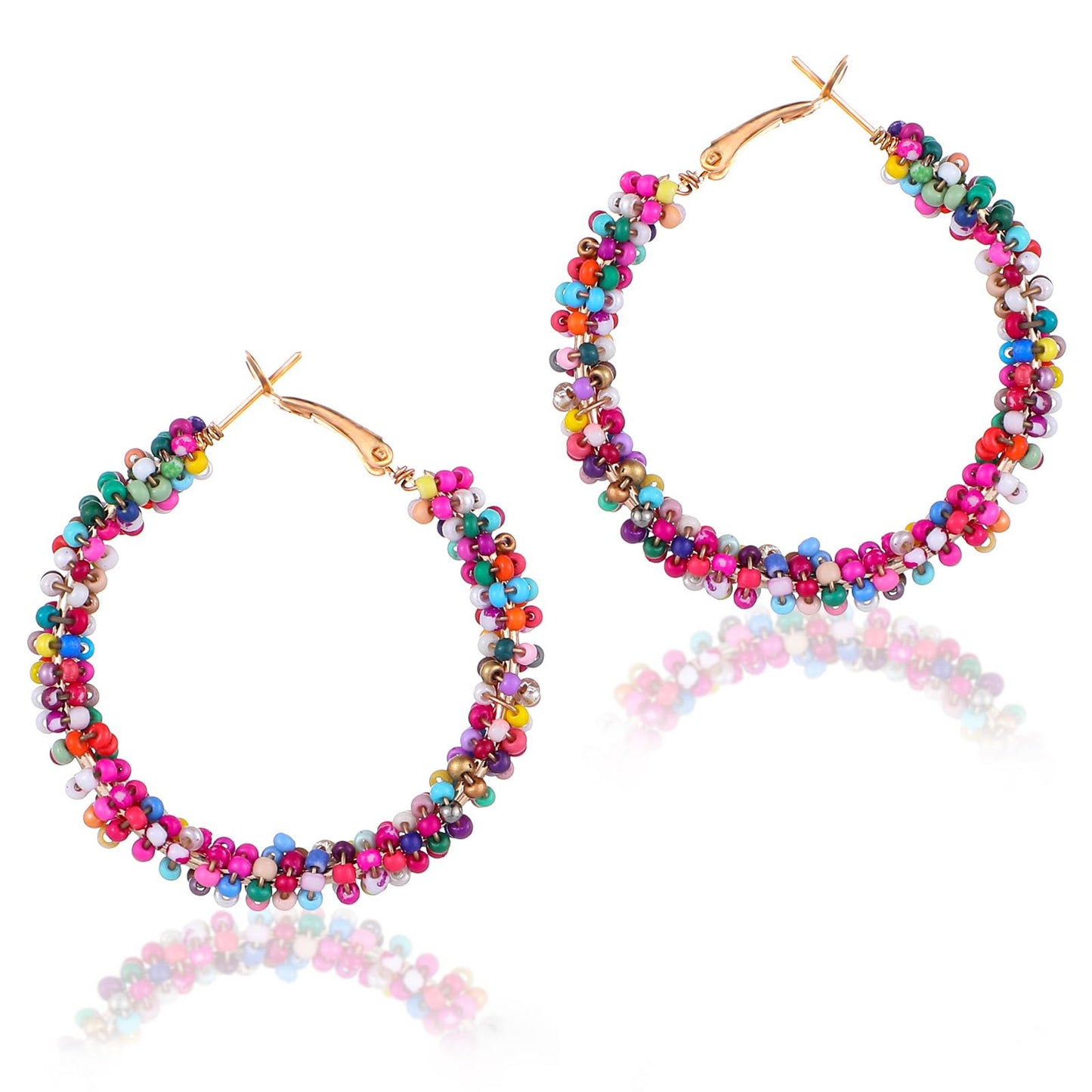 WJIAAA Bohemian Colourful Pearl Earrings, Women's Fashionable Pearl Earrings Hoop Pendant Earring Resin Round Ear Hook Casual Wear and Party Dresses for Girls Can Be Used with Various