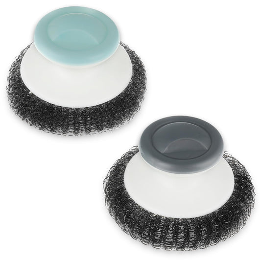 cobee 2 Pcs Stainless Steel Scrubber with Handle, Dish Scrubber Brush Steel Wool Scrubber for Cleaning Dishes Heavy Duty Cleaning Supplies for Pots Pans Grills Ovens Sink and Other Tough Jobs