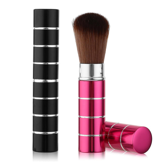 2 Pcs Retractable Makeup Brush, Travel Blush Brush, Kabuki Foundation Brush Portable Loose Powder Brush with Cover Extensible Contour Brush for Makeup, Liquid Makeup Bronzer Cream Powder