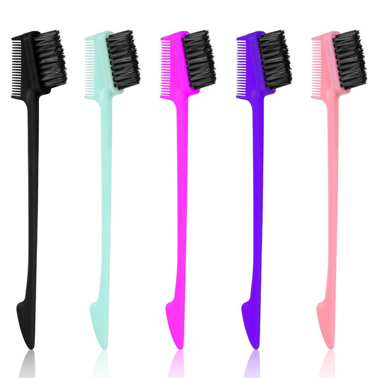 BOHUIZ 5 Pcs Hair Edge Control Brush, Double Sided Edge Control Hair Brush Tool Smooth Comb Grooming for Woman Eyelash Combs Hairstyling Eyebrow Brushes