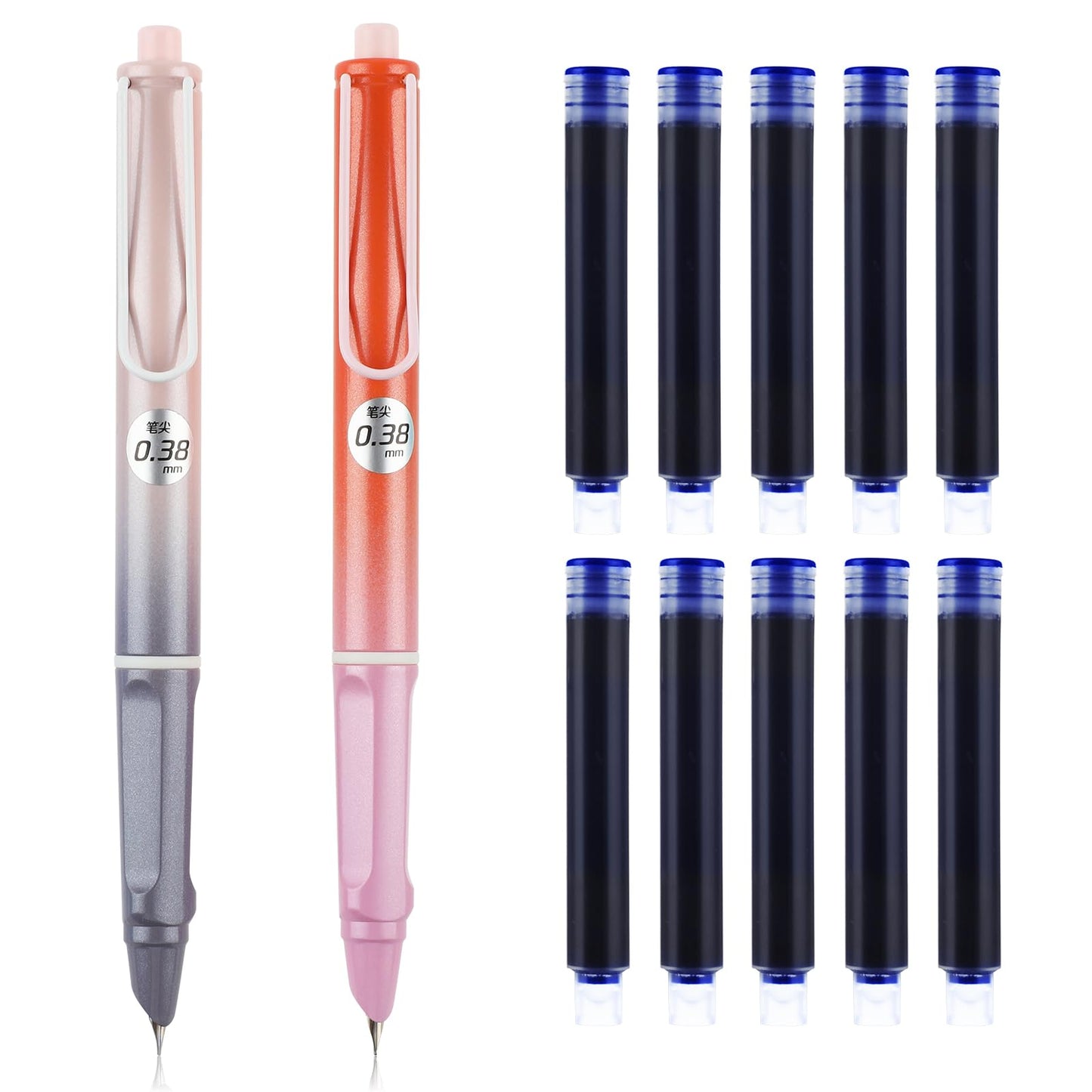 cobee Erasable Retractable Fountain Pen, 2 Pieces Aesthetics Fountain Pen with 10 Erasable Blue Ink Sac 0.38mm Writing Pen for Calligraphy Drawing Crossword Puzzles(A)