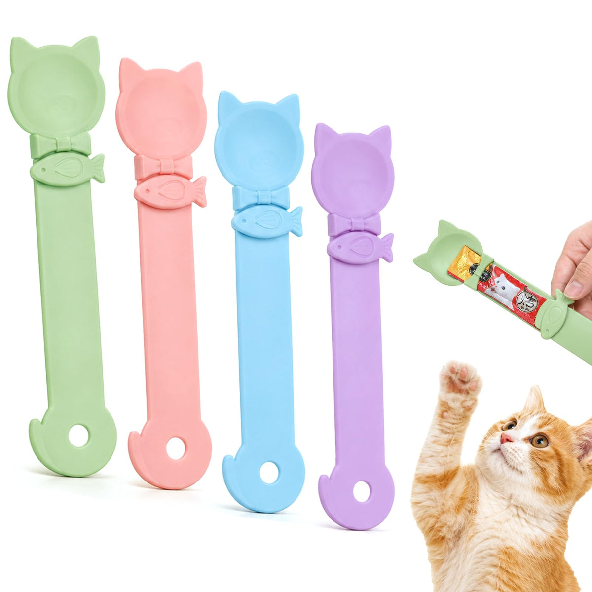 SULIKJHUI 4 Pcs Cat Treat Spoon, Cat Feeder Spoon with Squeeze Function