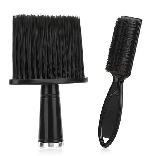 Jeffdad 2 Pieces Barber Brush Set, Barber Neck Duster Brush Barber Hair Blade Clipper Cleaning Brush Soft Nylon Trimmer Shaver Razor Cleaning Brush Professional Barber Styling Tool