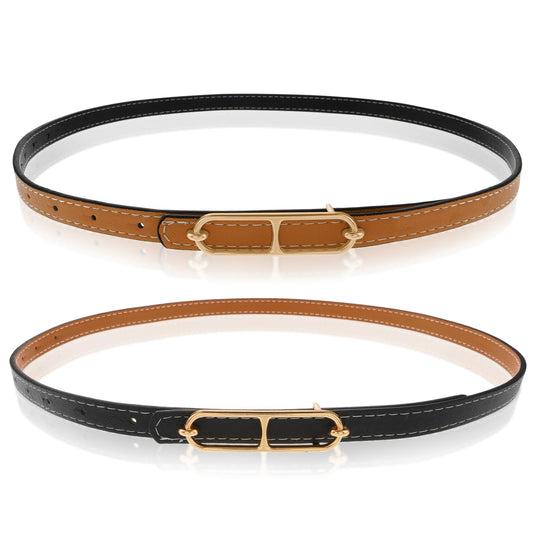 Amaxiu Women Skinny Reversible Belt, PU Leather Adjustable Belt Thin Waist Belt with Metal Buckle for Pants Jeans Dresses (brown/black)