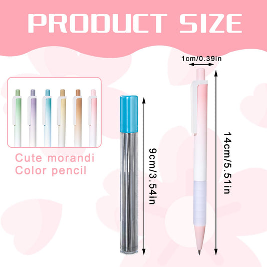 AOZUO Mechanical Pencil Set, 6PCS 0.7mm Medium Point Aesthetic Pencils Cute Gradient Color Mechanical Pencil with 1 Box of Mechanical Pencil Replacement Refill for Writing, Drawing, Sketching