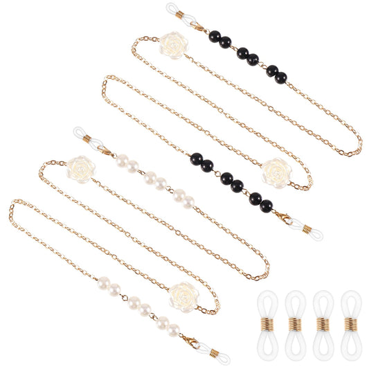 Amabro Glasses Chain Pearl Eyeglass Chain Anti Lost Eyeglasses String Holder Eyewear Retainer String for Women Girls Men(Black)