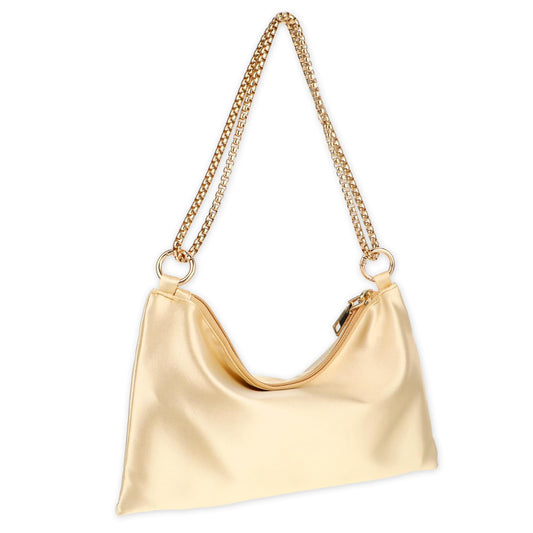 simarro Women Evening Handbag, Satin Chain Shoulder Bag Clutch Purse Lady Girl Party Purse for Prom Wedding Engagement Cocktail Party Banquet (Apricot)