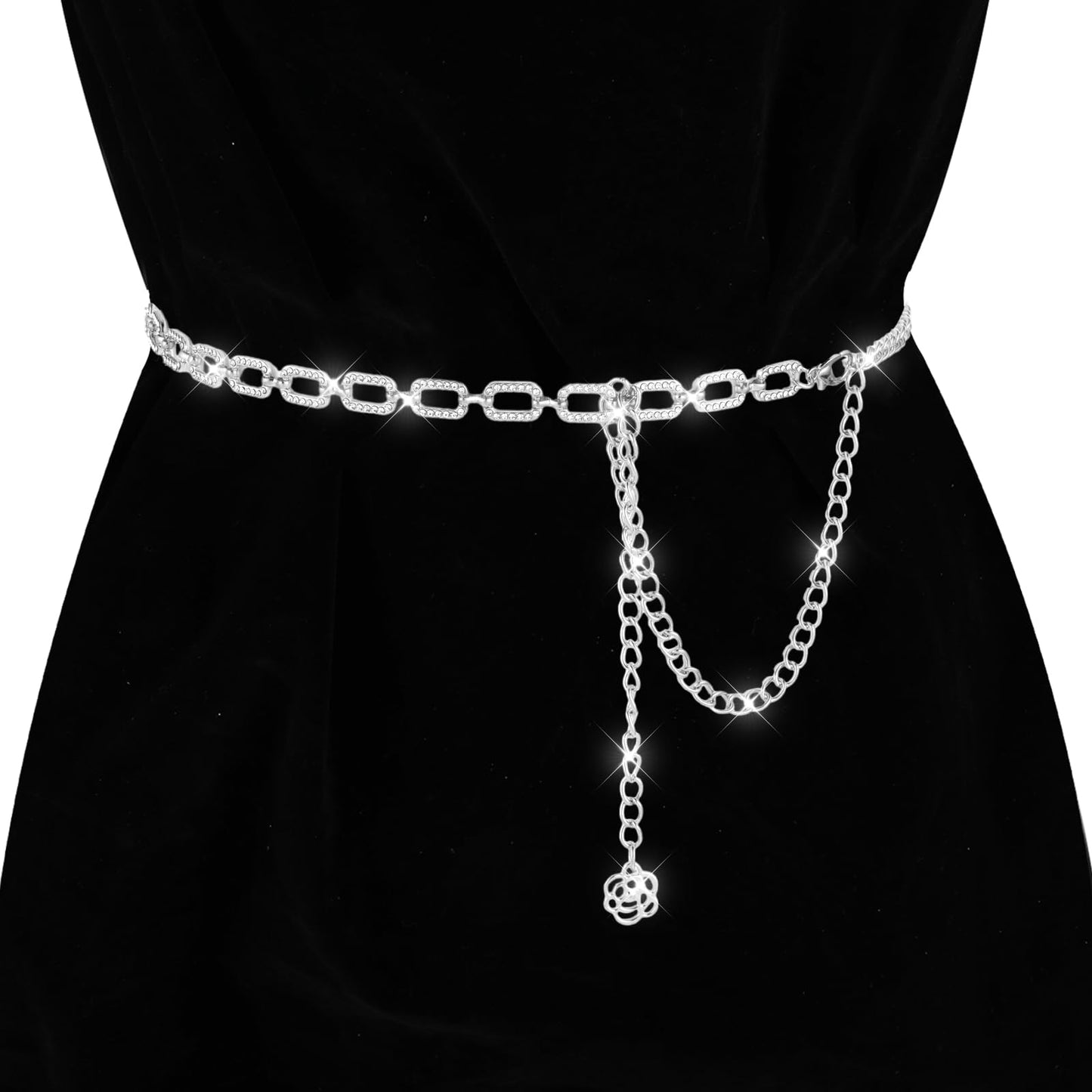 Amabro Rhinestone Waist Belt, 23"-39" Adjustable Diamond Chain Belt Metal Bikini Belly Waist Belt Crystals Ladies Body waistband for Women Girls Dresses Jeans